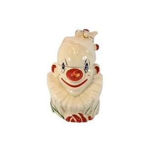 McCoy Clown Cookie Jar Vintage Large White Red Good Hand Painted Ceramic Lid